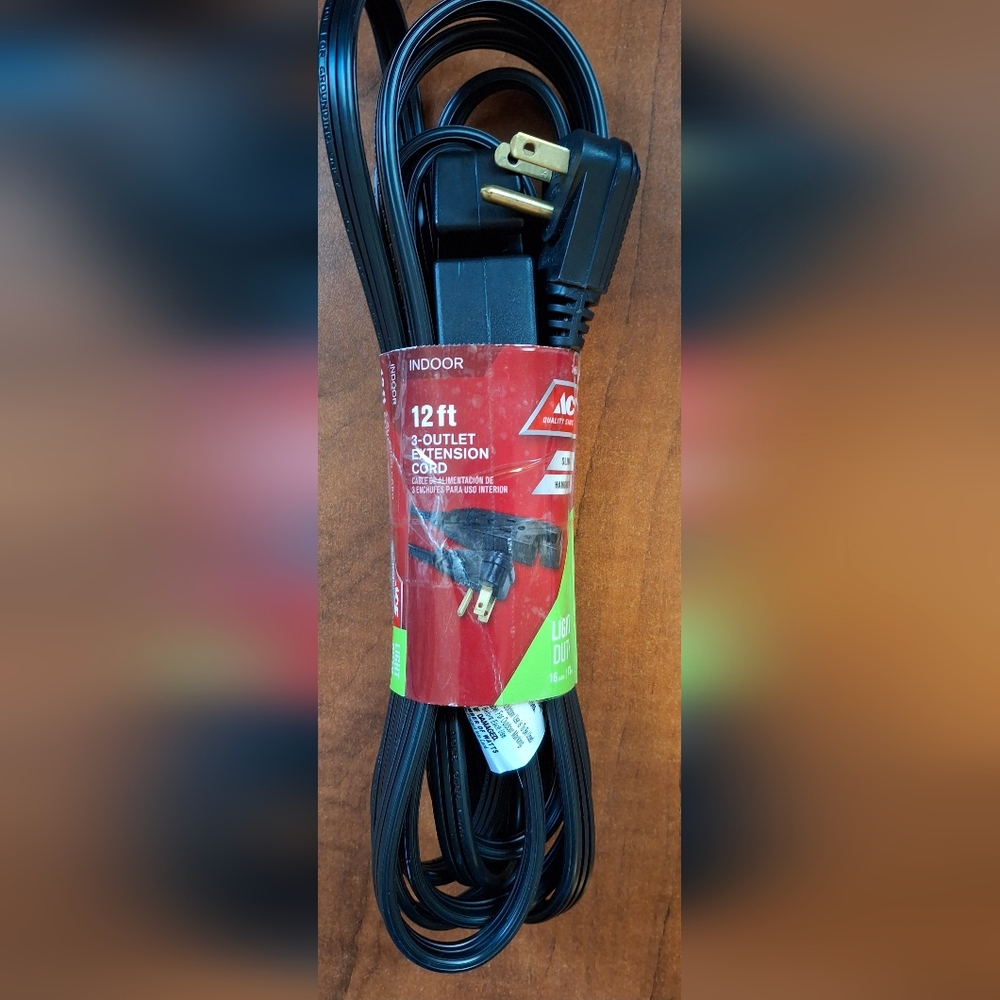 Ace Indoor 12ft Black Extension Cord 16/3 STP-3 - INPH163SPT312BK